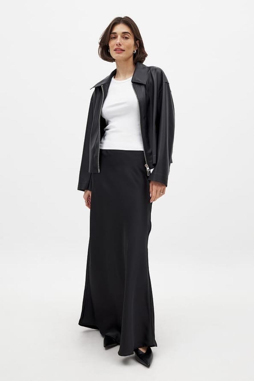 NA-KD Women's Black Satin Floor Length Maxi Skirt Size S/M EU 36